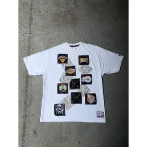 Vintage UNK NBA Patchwork T-Shirt White Multi Team‎ Embroidered Ribbed Tee